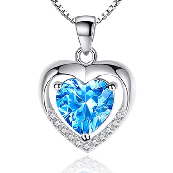 Jewelry - Sterling Silver Heart Blue Cubic Zirconia Necklace